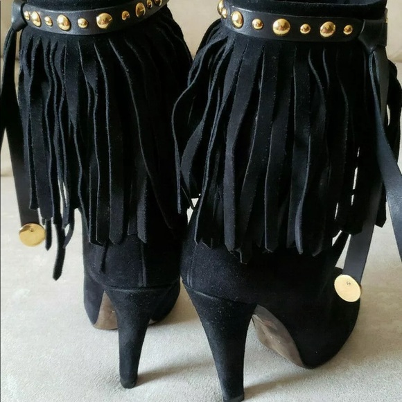 Gucci Devendra Fringe Studded Mid Calf Black Boots - Picture 4 of 8